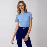 Women's Polo Shirt Short Sleeve with Chic Lace for Horse Riding, Golf, and Casual wear