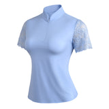 Women's Polo Shirt Short Sleeve with Chic Lace for Horse Riding, Golf, and Casual wear