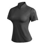 Women's Polo Shirt Short Sleeve with Chic Lace for Horse Riding, Golf, and Casual wear