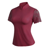 Women's Polo Shirt Short Sleeve with Chic Lace for Horse Riding, Golf, and Casual wear