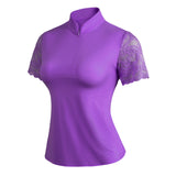 Women's Polo Shirt Short Sleeve with Chic Lace for Horse Riding, Golf, and Casual wear