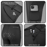 Hoof & Haute Women's Horse Riding Pants Side Zipper Pockets | Silicone Full-Seat Breeches | Equestrian Performance
