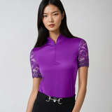 Women's Polo Shirt Short Sleeve with Chic Lace for Horse Riding, Golf, and Casual wear