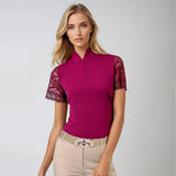 Women's Polo Shirt Short Sleeve with Chic Lace for Horse Riding, Golf, and Casual wear