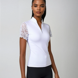 Women's Polo Shirt Short Sleeve with Chic Lace for Horse Riding, Golf, and Casual wear