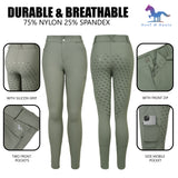 Hoof & Haute Women's Horse Riding Pants Side Zipper Pockets | Silicone Full-Seat Breeches | Equestrian Performance