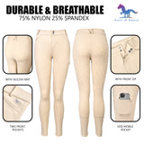 Hoof & Haute Women's Horse Riding Pants Side Zipper Pockets | Silicone Full-Seat Breeches | Equestrian Performance