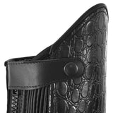 Stylish Alligator Design Premium Leather Half Chaps. Heavy Duty YKK Zipper. Well-crafted look. Free Leather Gloves Included.