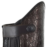 Stylish Alligator Design Premium Leather Half Chaps. Heavy Duty YKK Zipper. Well-crafted look. Free Leather Gloves Included.
